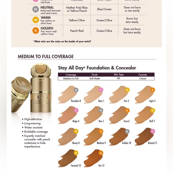 ONE LEFT‼️NEW STILA✨ Stay All Day® Foundation & Concealer (GOLDEN 10) - Picture 5 of 6